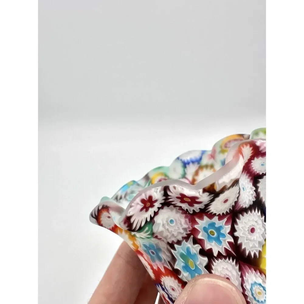 Murano Millefiori Ruffled 3” Vase Holder & Shell Like Dish Fratelli Toso ITALY